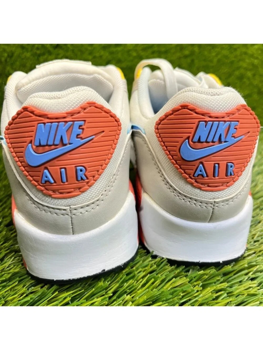 Nike Air Max 90 Womens Size 7.5 Beige Blue Orange Athletic Running Shoes Sneaker